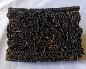 Antique Indian Hand Carved Wood 6"X4.25" Elephant Motif Textile Printing Block - Picture 1 of 4