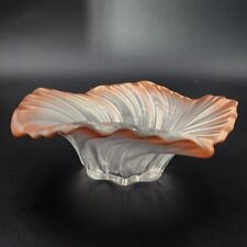Vintage Mikasa Belle Epoque Glass Bowl Wave Swirl Pink Peach Frosted Clear 8"D