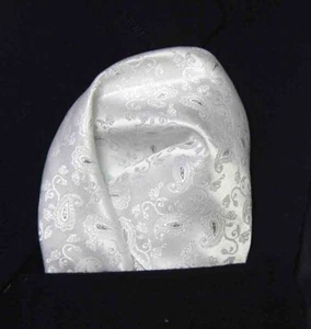 Gascoigne Pocket Square White Silver Paisley Pattern Men's - Picture 1 of 2