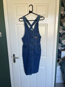 Vestido vaquero vintage hecho a mano para mujer años 90 Reino Unido 10 mediano 100 % algodón bordado - Imagen 1 de 8