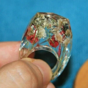 Anillo de noche club club de noche de piedra de flor seca natural resina negrita declaración cóctel - Imagen 1 de 38