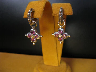 BARBARA BIXBY RHODOLITE GARNET TOPAZ GEMSTONE LOTUS FLOWER HOOP EARRINGS Gift - Image 1 of 3