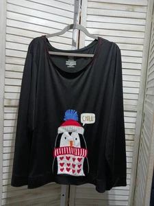 Secret Treasures Womens Pajama Shirt Size 3X Black Penguin Christmas Long Sleeve - Picture 1 of 13