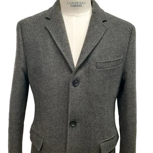 J. Crew Wool Blend Flannel Topcoat Overcoat Mens 40 Short Jacket Quilted Lining - Picture 1 of 8