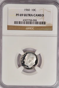 1960 Roosevelt Dime Proof NGC PF 69 ULTRA CAMEO PR69DCAM Old Holder Coin 10C - Picture 1 of 2