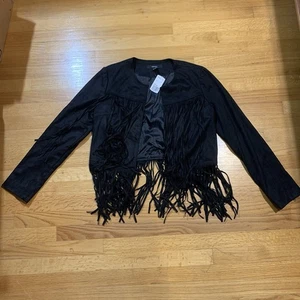 Chaqueta corta Forever 21 Boho Western Wear hippie con flecos negra grande para mujer - Imagen 1 de 10
