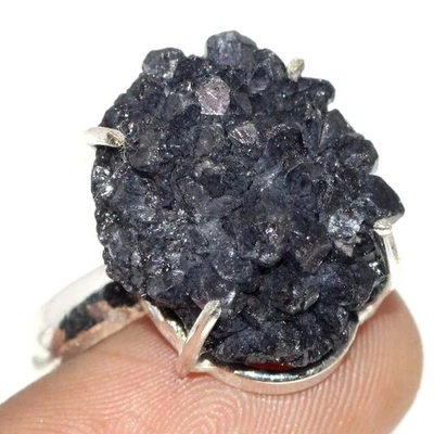 Anillo Hecho a Mano Ágata Negra Druzy Plata 925 EE. UU. 9 Nueva Llegada JW Foto 1 de 3
