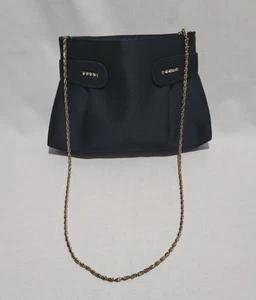 VINTAGE WALBORG WOMENS BLACK PURSE WITH CRYSTAL ACCENTS AND GOLD METAL STRAP - Picture 1 of 13