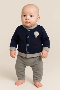 COMPLETO NEONATO CARDIGAN BOTTONI BICOLORE POLSINI TASCHE ELLEPI ART. CO4697 - Picture 1 of 5
