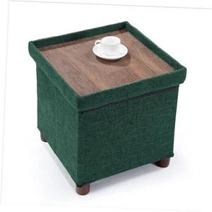 15 Inches Storage Ottoman with Wooden Legs, Cube Foot Rest Stool/Square - Picture 1 of 6
