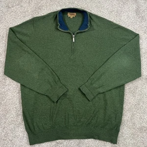 Paul Stuart 100% Cashmere Quarter Zip Sweater XL Green Made in Scotland Luxury - Picture 1 of 11