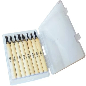 Carving Chisel Set 8pcs w/Case Flat Angled Triangle Round Woodcut Engraving Tool - Picture 1 of 5