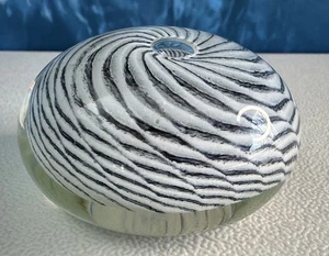 Signed Zebra Pattern Stripe Black and White Art Glass Paperweight Hand Blown - Picture 1 of 8