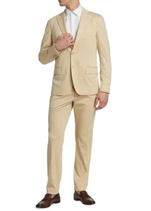 $1,098 NWT Saks Fifth Avenue Slim-Fit Khaki 2- Button Knit Suit Size 42-50 - Picture 1 of 10
