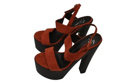 Mujer Diseñador Giuseppe Zanotti Rojo Gamuza Plataforma Grueso Tacón Alto Talla 37/7 Foto 1 de 4