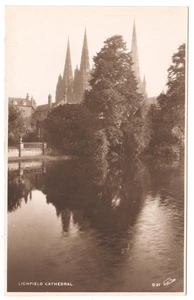 Lichfield Cathedral Medieval Three Spire Minster Pool England Postcard - Picture 1 of 2