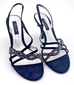 Nina DAMENSCHUHE SCHWARZ 8,5 M SILBER STRASS ABSATZ KNÖCHELRIEMEN PARTY COCKTAIL - Bild 1 von 11