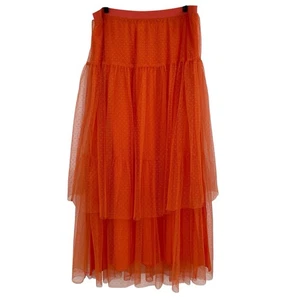 Anthropologie Size XL Orange Evelyn Tulle Midi Skirt Pull On Tiered - Picture 1 of 14