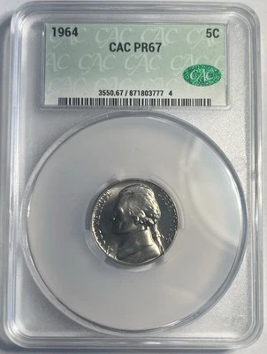 1964 PROOF JEFFERSON NICKEL CAC GRADED CACG PR67 - Image 1 of 4