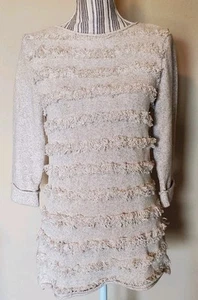 Nic + Zoe 100% Cotton Fringe Cream Sweater Size Medium EUC - Picture 1 of 6