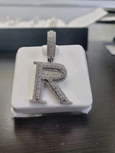 925 Sterling Silber VVS Moissanit Initiale R Anhänger Halskette - Luxus Buchstabe - Bild 1 von 8