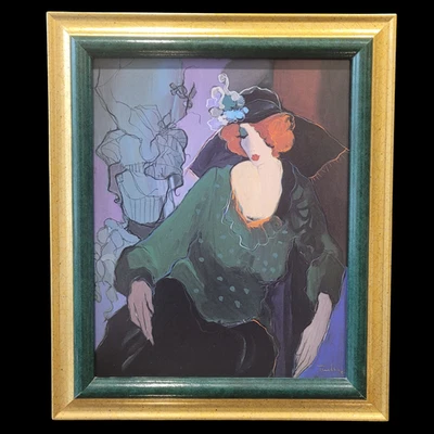 Itzchak Tarkay "Jeanine con sombrero con flores" firmado en la impresión impresión impresión enmarcada en vidrio Foto 1 de 4