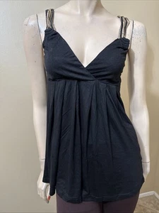 Women’s Black Rayon Casual Summer Open Stretch Plastic Straps Size M Blouse Top - Picture 1 of 21