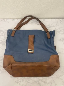 Faux Leather Handbag Grunge Hobo Boho Hipster Vtg 90s Shoulder Brown Blue T - Picture 1 of 7