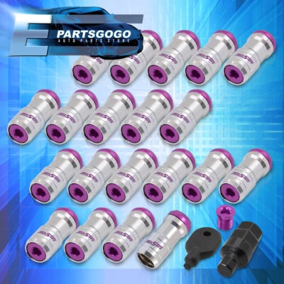 20PCS M12 x 1.5mm Open/Close Extended Heavy Chrome Steel Racing Lug Nuts Purple Foto 1 de 3