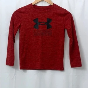 Boys Under Armour Long Sleeve Red/Black Logo Shirt Size 7 EUC - Picture 1 of 7