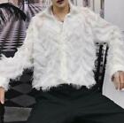 Men's Loose Fit Feather design Shirts Blouses Long sleeve Stage Club Casual Tops