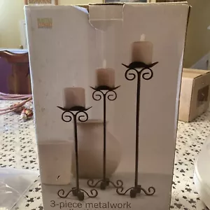 Martha Stewart 3-piece Metal Work Candlestick Set Black size 10, 12 & 14 inches - Picture 1 of 10
