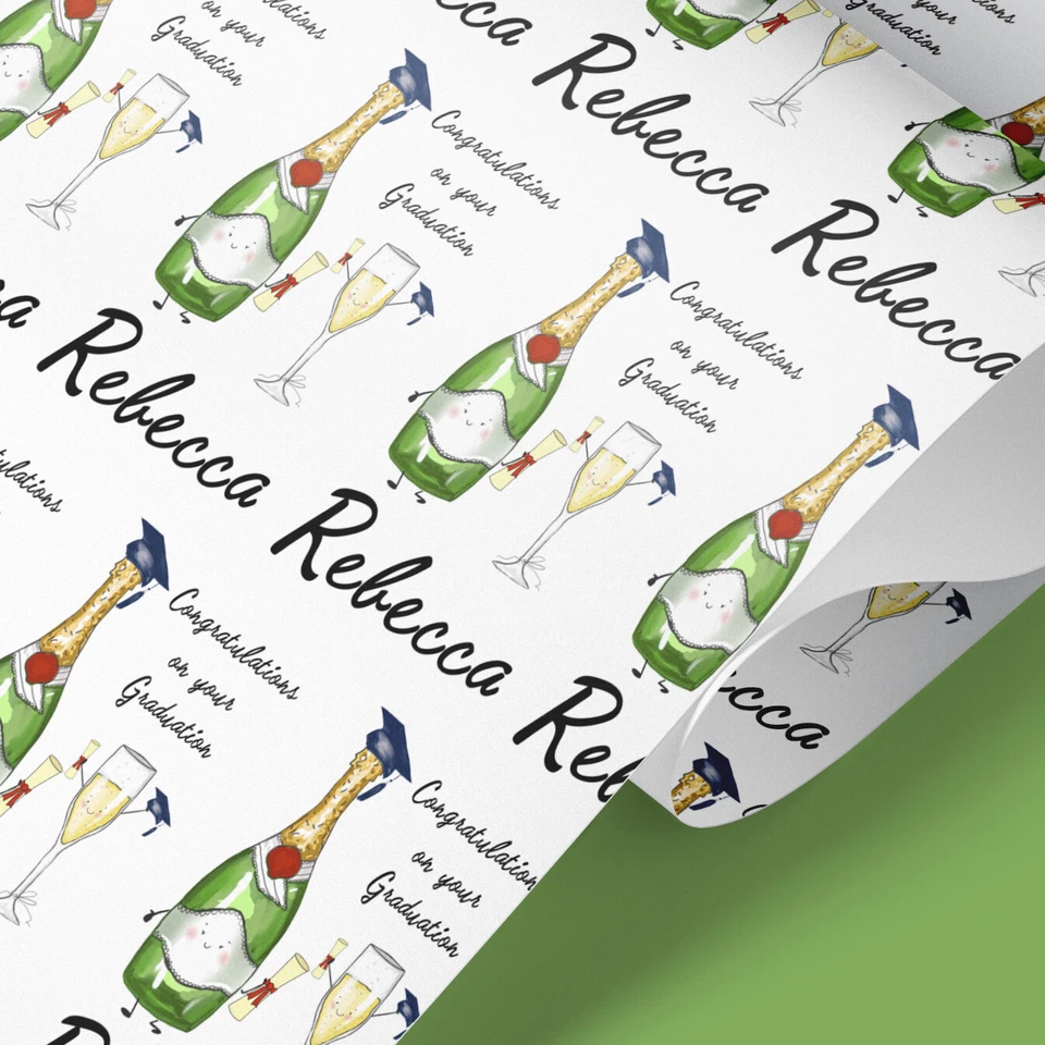Graduation Personalised Wrapping Paper – Name & Occasion | Scroll & Cap Design - Image 1 of 4