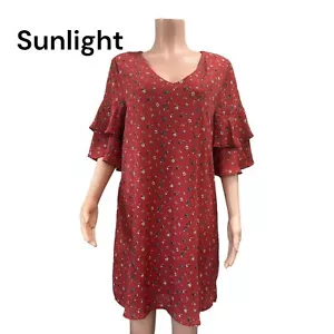 She + Sky Women SZ Large Maroon Floral Multi Mini Dress-Bell Sleeve-Pullover - Picture 1 of 13