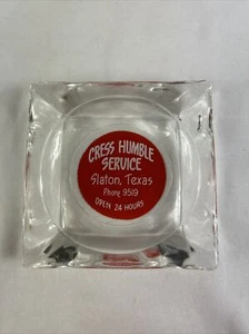 Cress Humble Service Slaton Texas Clear Glass Red Print 3.5” Vintage - Picture 1 of 5