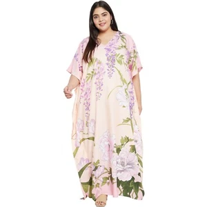 Abito maxi lungo floreale Gypsie Blu donna collo rotondo caftano abito da donna rosa abito - Foto 1 di 7