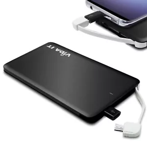 Slim 8mm Power Bank 4000mAh Portable Battery Pack Travel Charger Built-in Cable - Picture 1 of 9