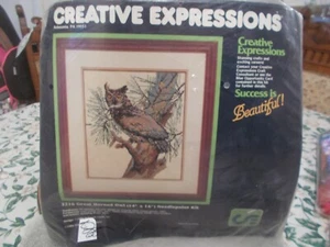 Vintage 1984 Creative Expressions Needlepoint Kit Great Horned Owl 14"x16" Wool - Picture 1 of 5
