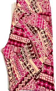 Lularoe Tall & Curvy 12-18 Leggings Pink Maroon Cream Tribal Camel Watergirl - Bild 1 von 2