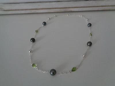 Silber Kette  Tahitiperlen  Peridot Perlenkette Silber - Bild 1 von 4