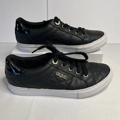 Zapatilla deportiva Guess negra acolchada con plataforma con cordones charol detalle dorado 7,5 Foto 1 de 4