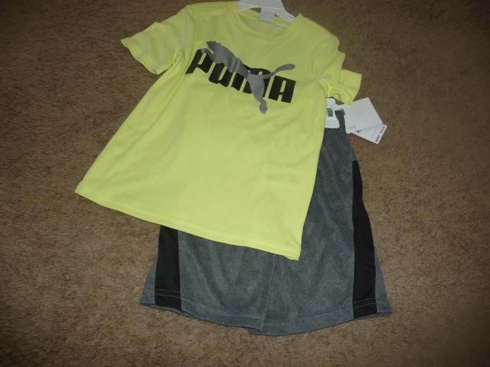 NUEVO NUEVO CON ETIQUETAS Puma niños talla 5 bonito conjunto corto atlético amarillo/gris Foto 1 de 1