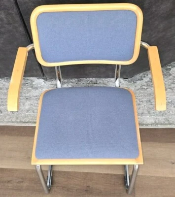 Vintage Marcel Breuer Cesca chair with armrests / Wood, brushed metal and wicker - Image 1 of 4