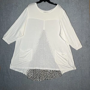 Logo Lori Goldstein Tunic Top 3X White Leopard A-Line Flowy Chiffon Trim Animal - Picture 1 of 11