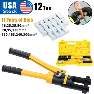 12 Ton Hydraulic Wire Battery Cable Lug Terminal Crimper Crimping Tool 11 Dies - Picture 1 of 12