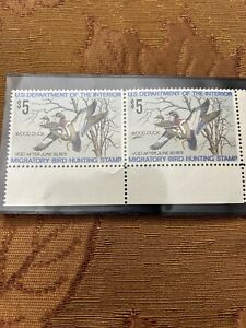 #Rw41 1974 Federal Duck Stamp Plate Block/2 Mnh-Wood Duck