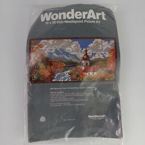Vtg WonderArt Needlepoint Kit 10x20" Mountain View 6305 Fall Scene Wool Yarn