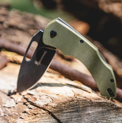 Browning Large Hidden Hollow Folding Knife 3" D2 Tool Steel Blade OD Green G10 - Image 1 of 4