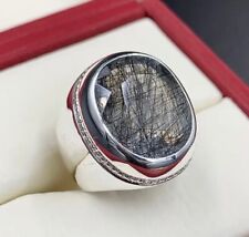 Black Rutilated Quartz Ring, MoheNajaf Stone Ring, 925 Sterling Silver Quartz