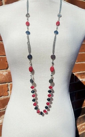Oklahoma Sooners Long Chain Necklace Silver And Red Beads Cover